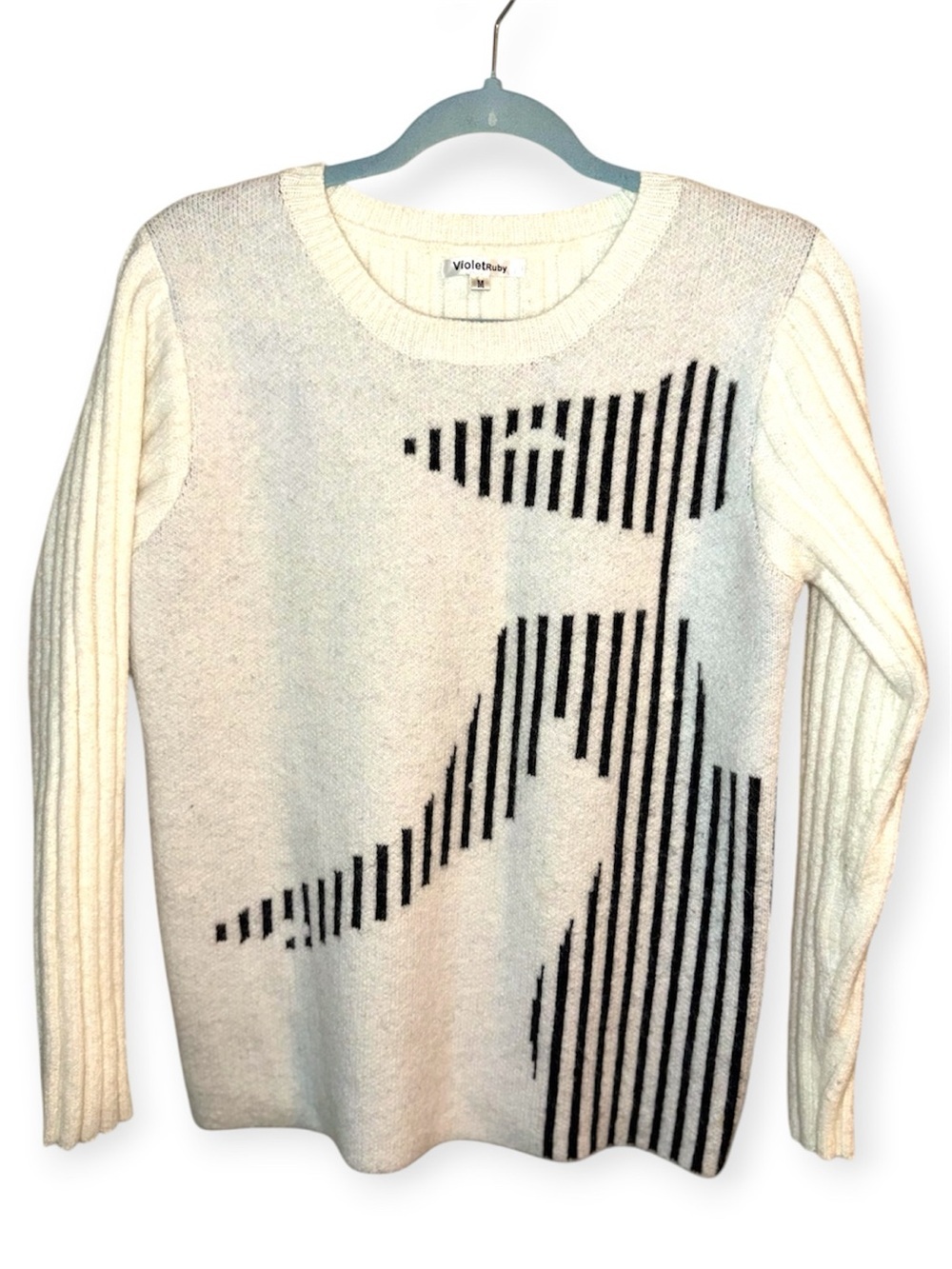 🌼Violet Ruby Crewneck Sweater with Black Graphic Stripe